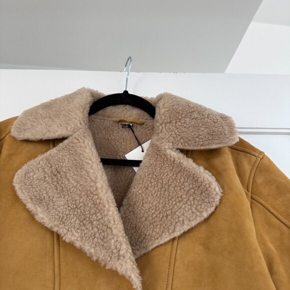 NWT Reformation Veda Luca Suede Shearling Coat Sz S Parmesan Suede Relaxed Fit - Picture 5 of 8